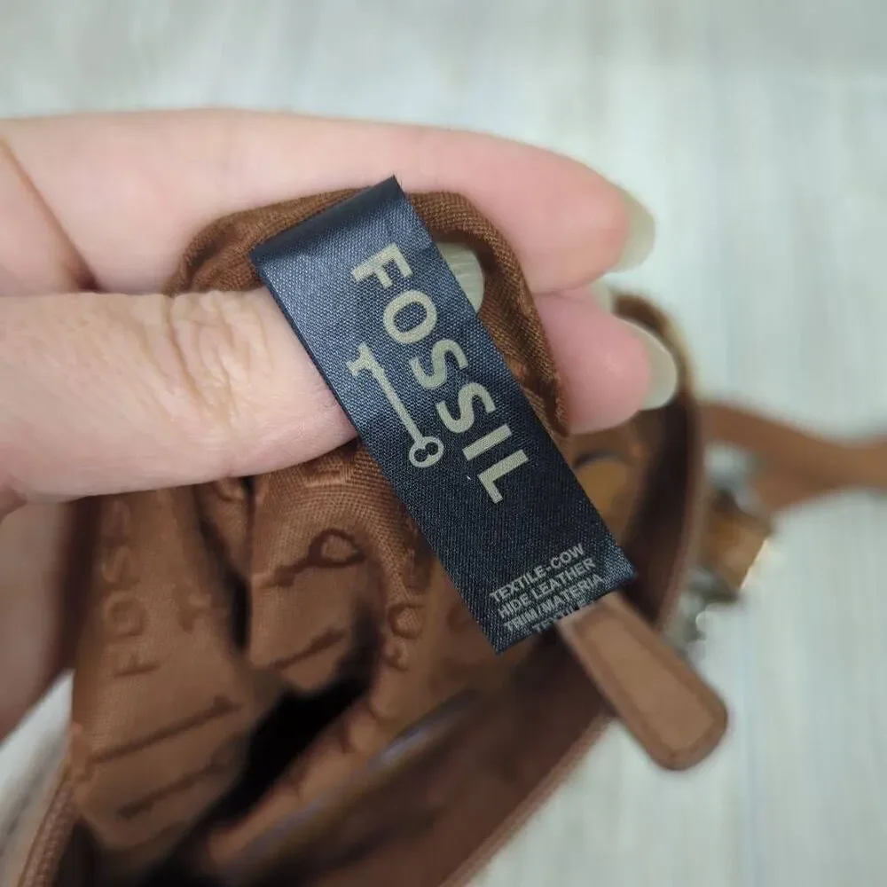 FOSSIL 'MADDOX' VINTAGE ZIP CLOSE CANVAS & LEATHER SMALL CROSSBODY HAND BAG